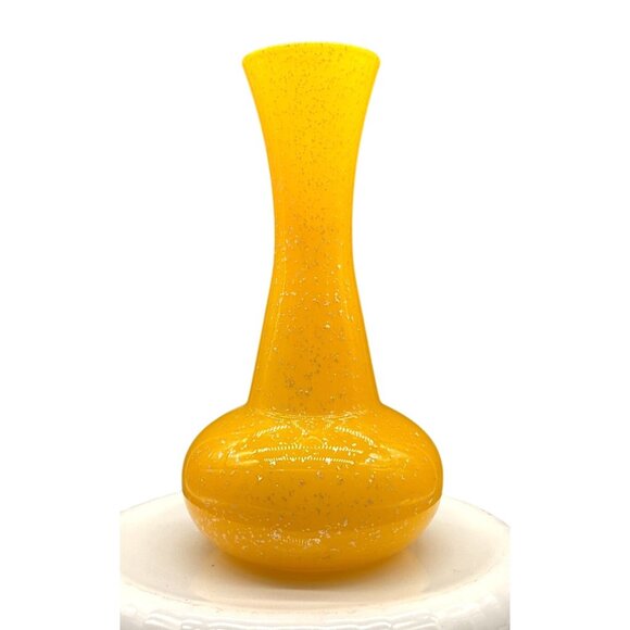 Small Yellow Sparkle Genie Bottle Vase Cased Glass 6.5"H X 3.5"D - Picture 2 of 5